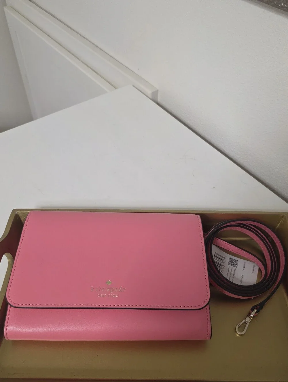 kate spade Bright Pink Leather Crossbody Wallet with Detachable Strap